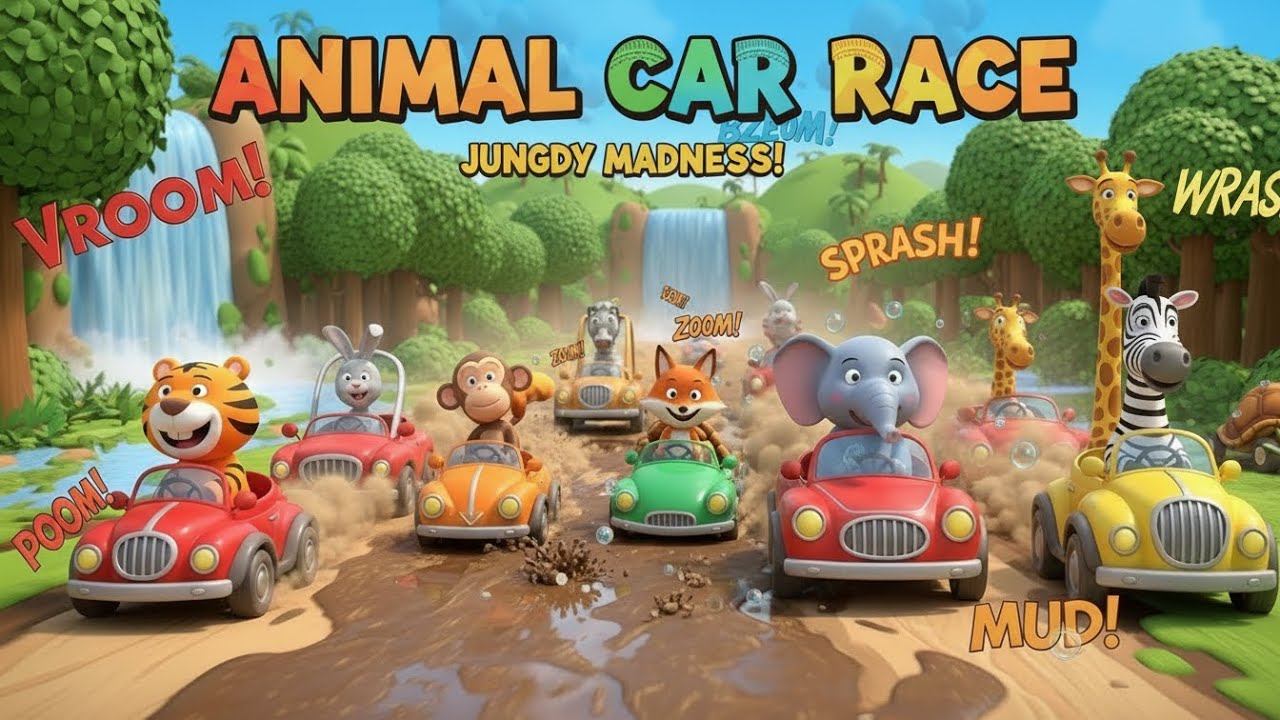 Jungle Animals Car Race | Funny Racing Sounds | Kids Animation. #kidscartoon #toddlerfun