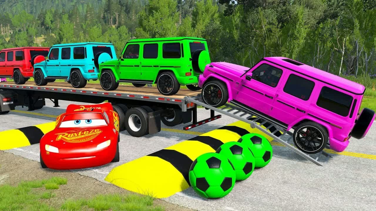 Flatbed Truck Mcqueen | Transportation with Truck - Pothole vs Car #114 - BeamNG.Drive