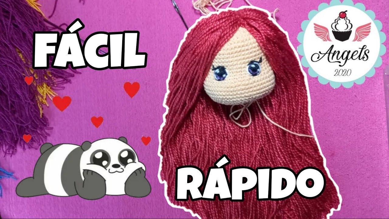 Cómo colocar cabello con raya al costado a muñecas amigurumi | Angels crochet by Mariangeles Gala