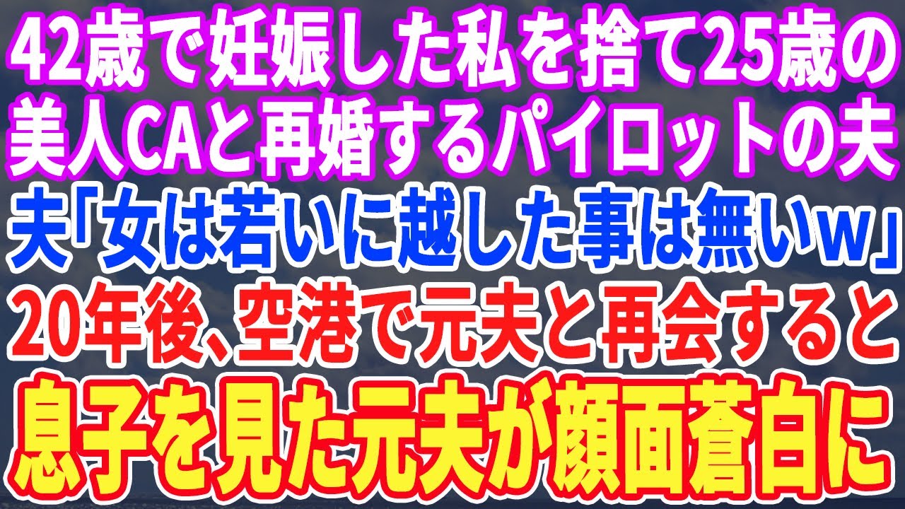 【スカッとする話】42歳で妊娠した私を捨て15歳年下の美人CAと結婚したパイロットの夫「ババアなんか離婚w」20年後、空港で元夫と再会。直後、息子を見た元夫はガタガタ震えだしw
