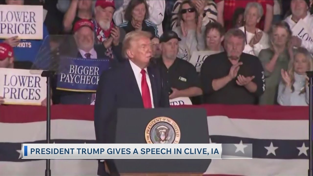 President Trump gives a speech in Clive, IA