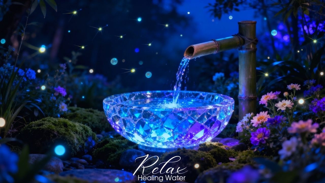 Healing Water & Soft Piano LIVE 24/7 💎💧 | Crystal Night Zen Garden for Deep Sleep & Calm Dreams