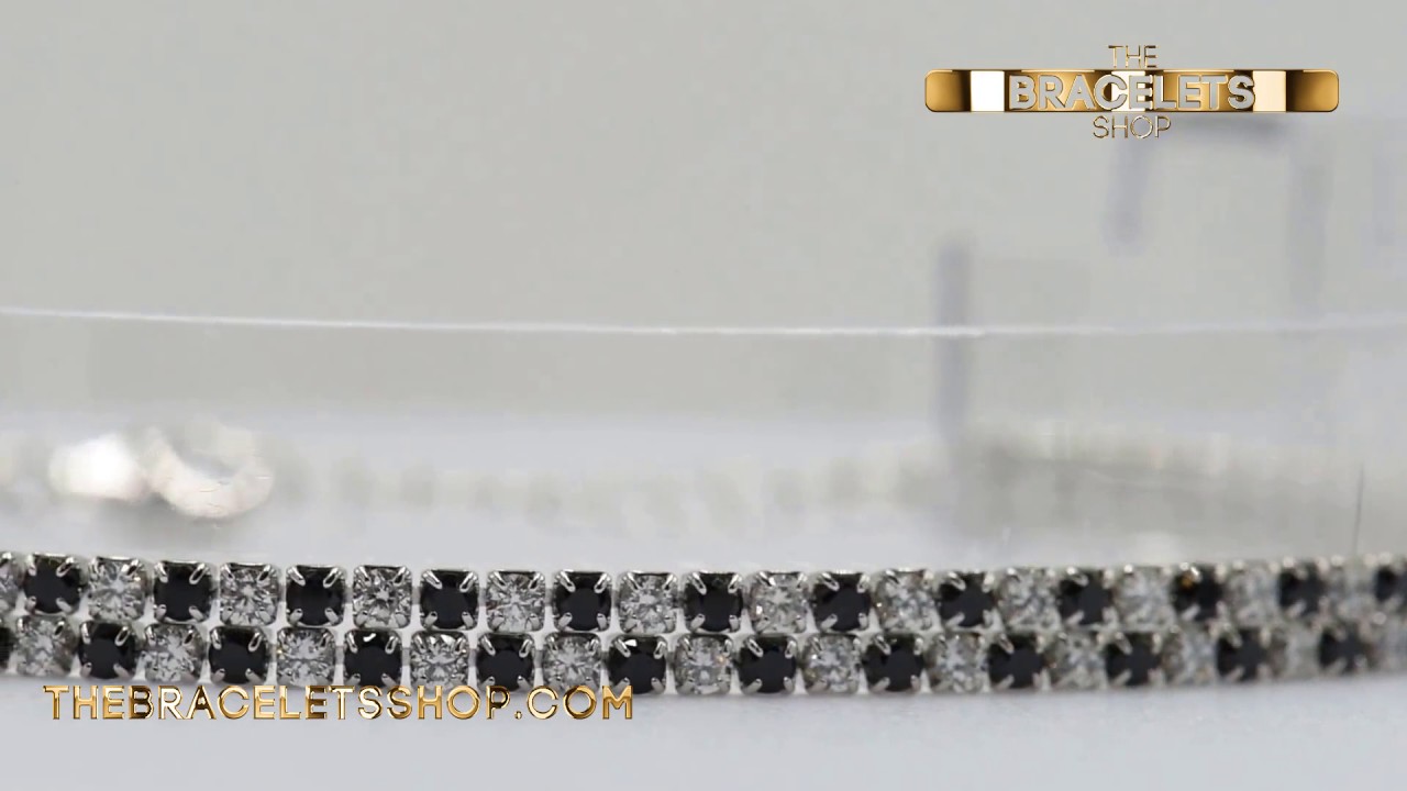 Tennis bracelet in Sterling Silver - square CZ clear and black