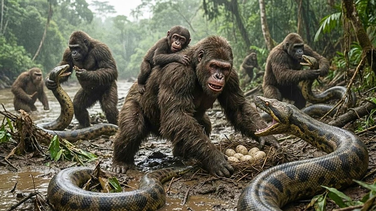 Defending the Nest: Giant Ape Tribe vs Titanoboa Invasion – The Most Heartbreaking Battle!