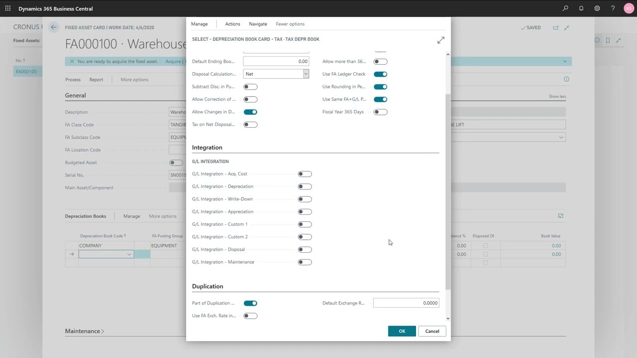 Dynamics 365 Business Central — как создать основные средства