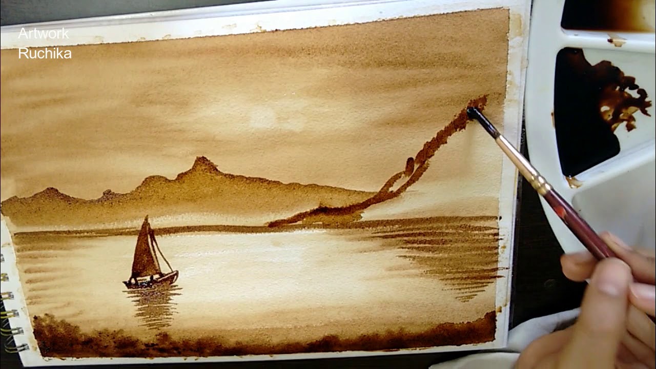My First Coffee Painting | Landscape Coffee Painting | DIY
