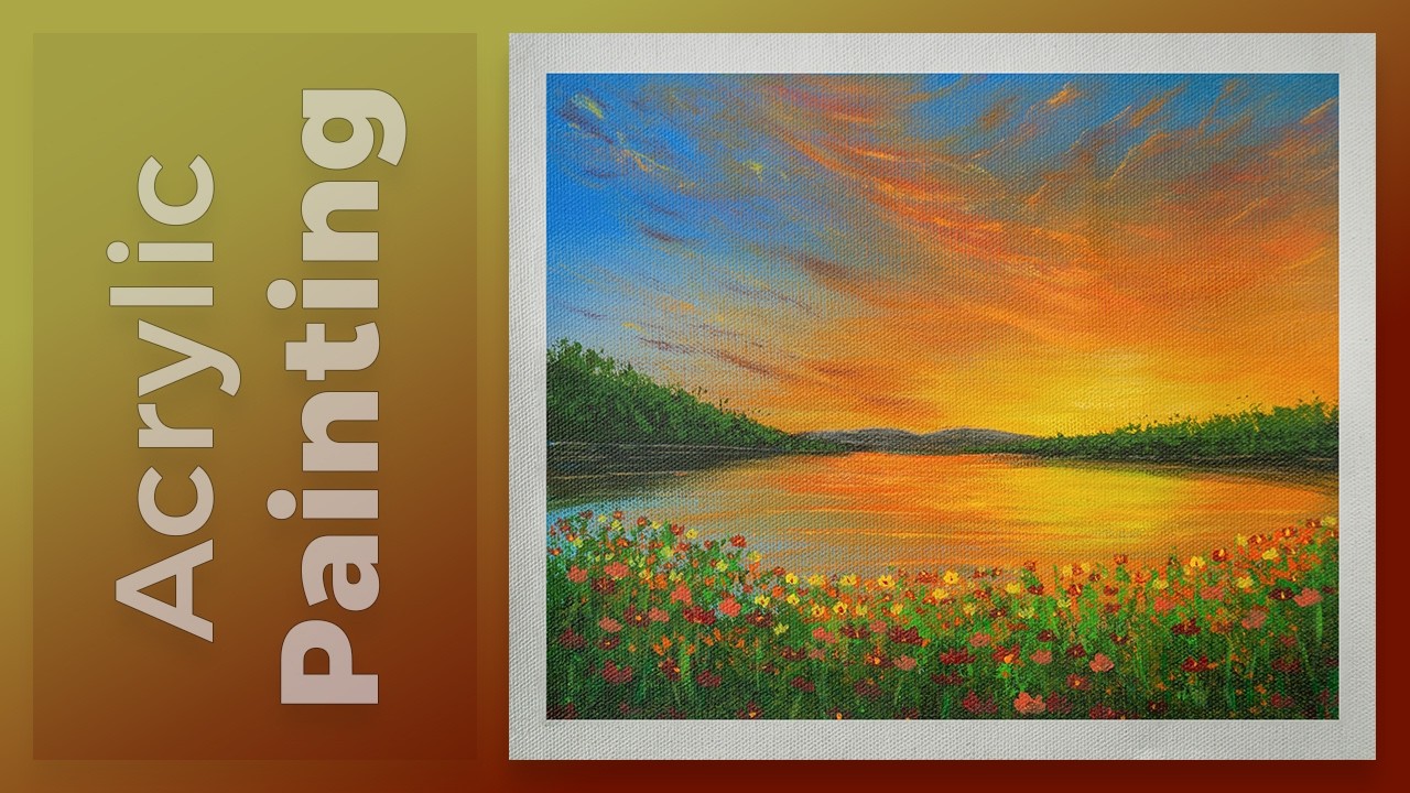 How to Paint a Vibrant Sunset Lake! 🌅 EASY 2026 Acrylic Landscape Tutorial 🎨