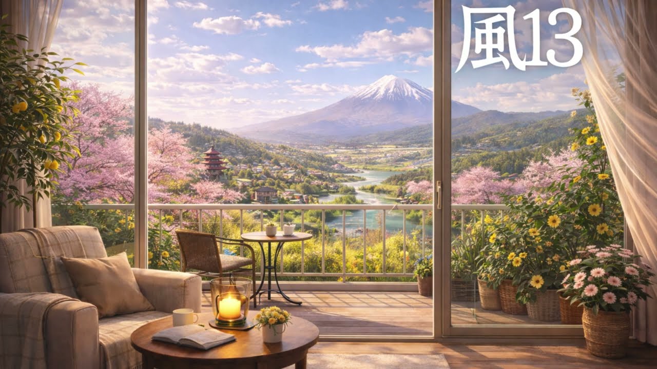 風13｜桜と富士山の窓辺 – Relaxing Spring Breeze Instrumental