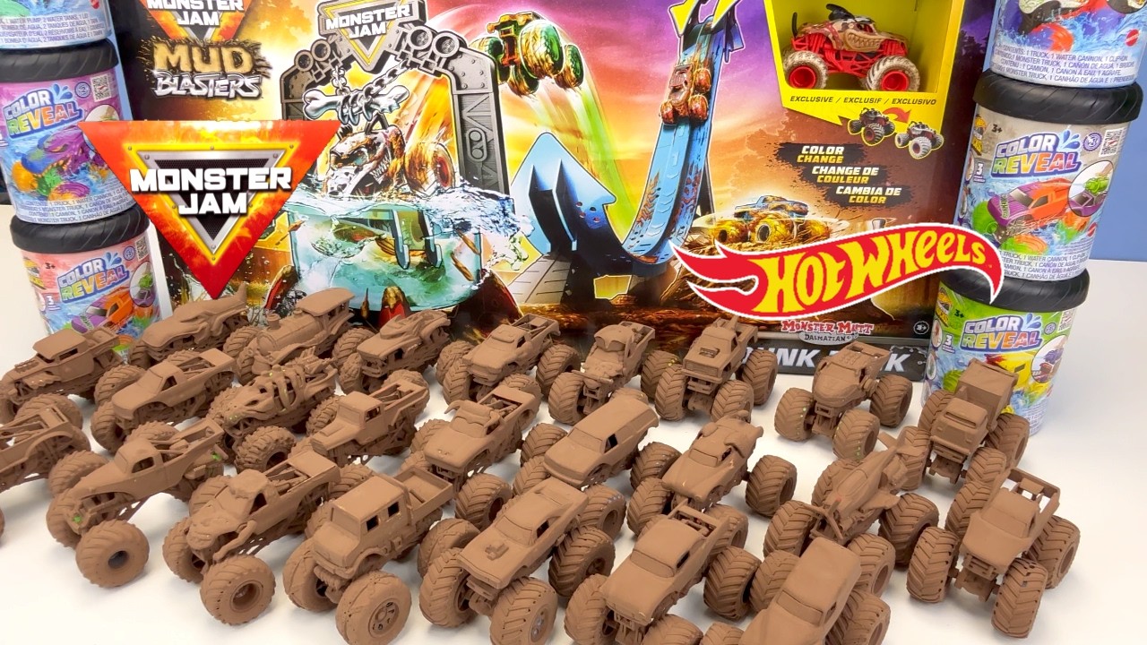 🤯MYSTERY MUDDERS?? 12x Hot Wheels Monster Trucks & 12 Monster Jam Monster Trucks Custom Color Reveal