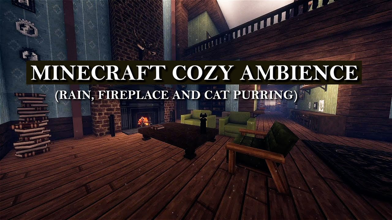 Minecraft Cozy Ambience 🍂 Rainy Day with Fireplace and Cat Purring