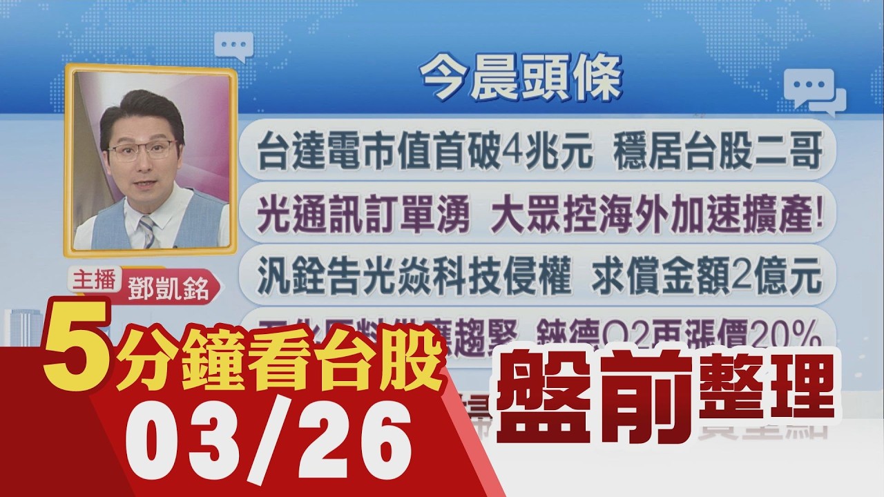 油價跌 道瓊收漲305點.費半上揚1%!南亞科辦私募 引進美.日.韓四巨頭!鴻海攜以國大廠 攻太空AI資料中心!陽明:四月起運價喊漲 ｜主播鄧凱銘｜【5分鐘看台股】20260326｜非凡財經新聞