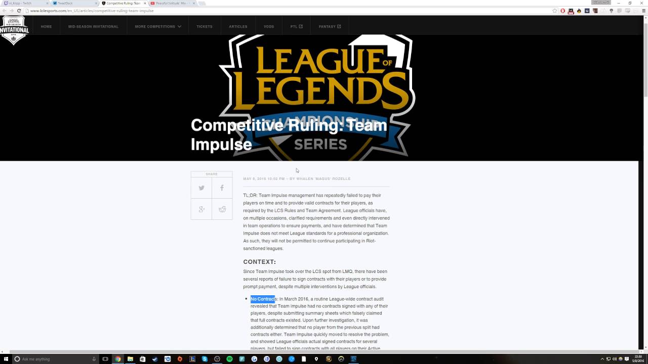 Competitive Ruling: Team Impulse Summer Split 2016 [DISQUALIFIED]