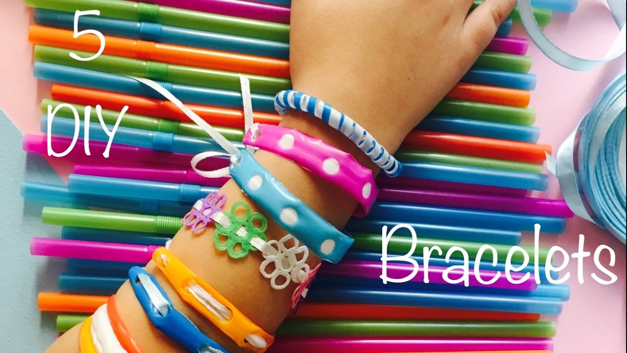 TUTORIAL - 5 DIY WITH DRINKING STRAW - DIY BRACCIALETTI CON CANNUCCE - Делаем браслеты с трубочек