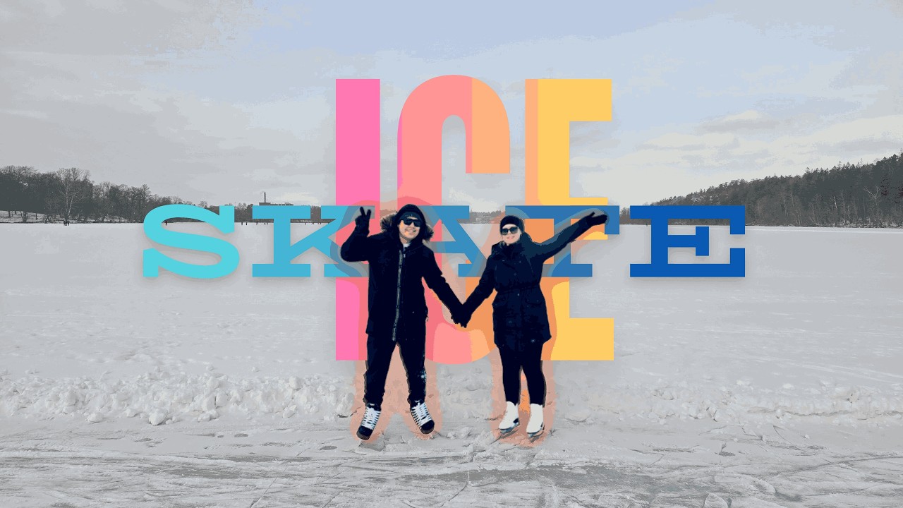 ICE SKATING ON A FROZEN LAKE IN STOCKHOLM. 4K