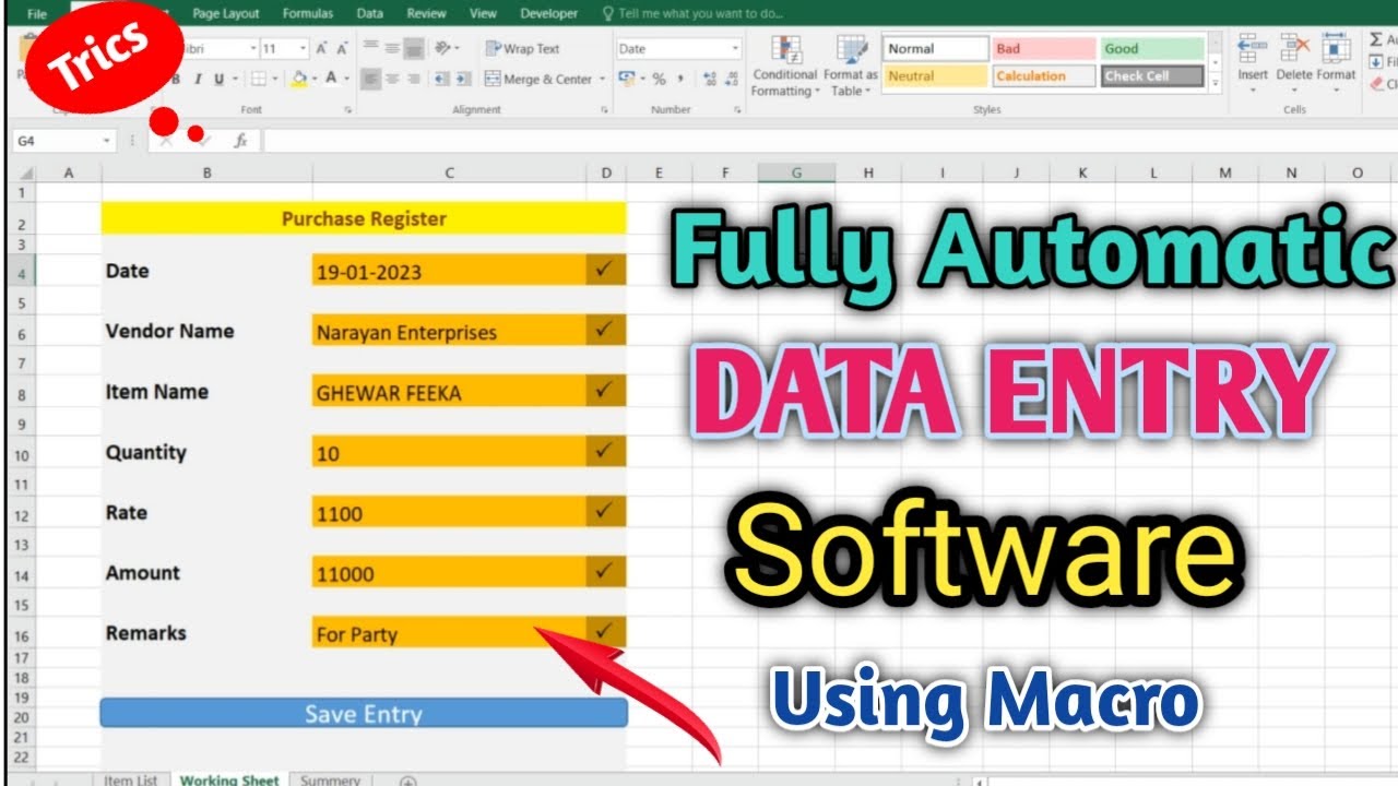 Fully Automatic Data Entry Software in Excel || Data Entry Work in Excel Using Macro #msexcel #excel