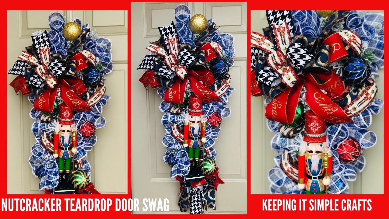 HOW TO MAKE A CHRISTMAS WREATH TEARDROP DOOR SWAG FOR YOUR FRONT DOOR 🎄& TIE A STATEMENT BOW🎄GLAM