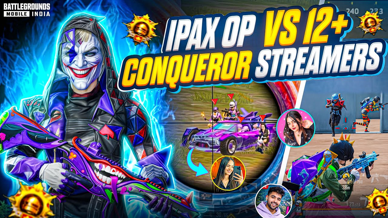 Ipax OP vs 12+ CONQUEROR STREAMERS🔥Ipax Op vs Pro Youtubers 1v4 Fastest Clutches & Gameplay🤯| BGMI