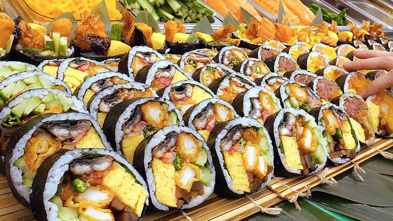 Как приготовить суши-ролл Futomaki Kimbap Gimbap - корейская уличная еда