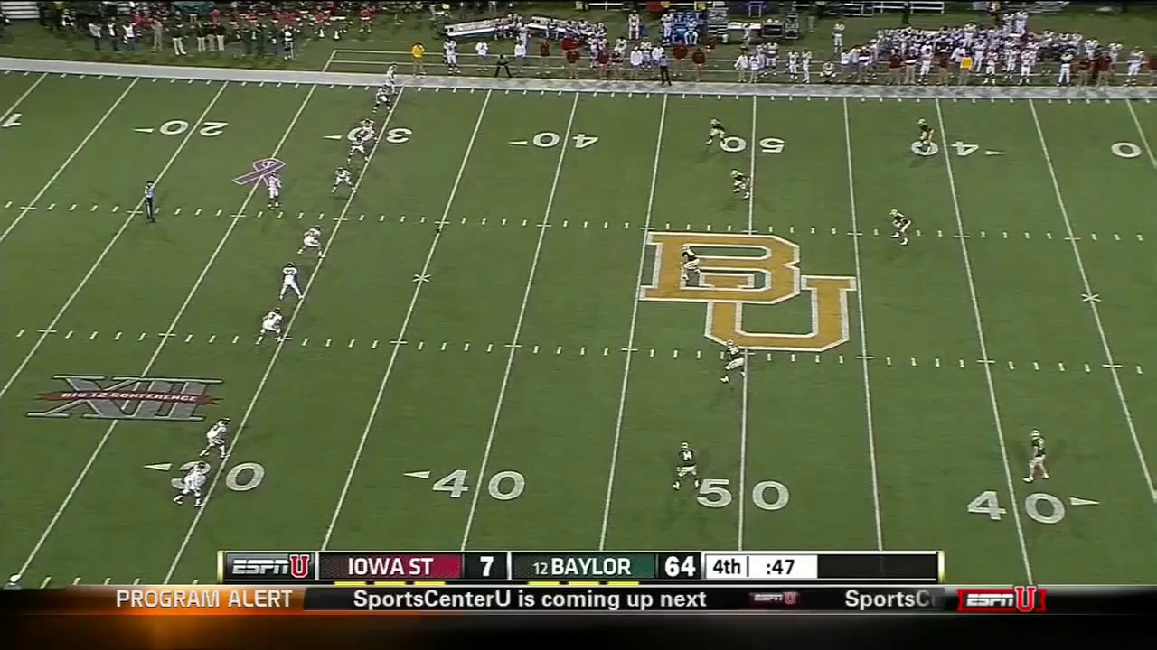 Corey Coleman 97 yd kickoff return for TD, Baylor v Iowa State 2013