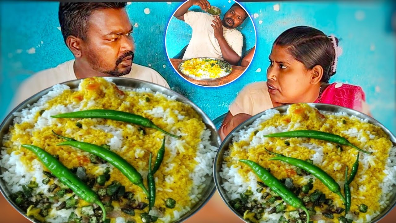 TRADITIONAL INDIAN DESI LUNCH: HEARTY DAL CHAWAL WITH LADYFINGER FRY | VILLAGE MUKBANG