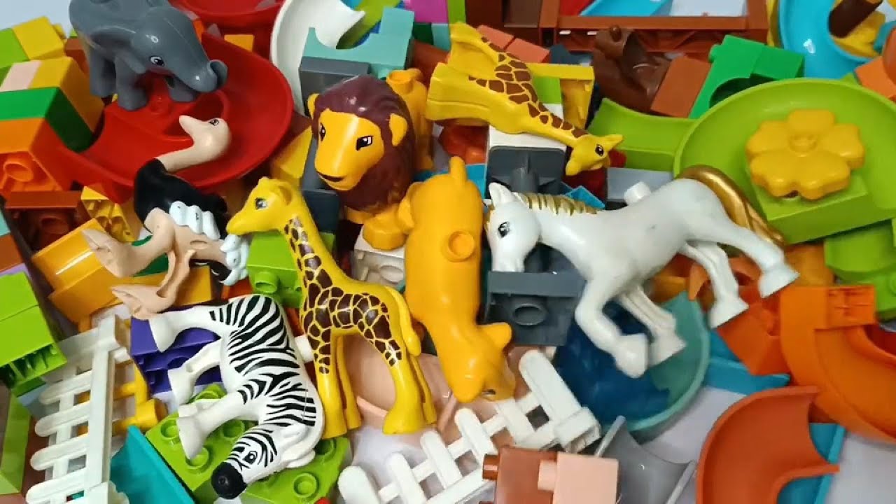 Satisfying Building Blocks Marble Run ASMR #405 block coaster and many animals live 9