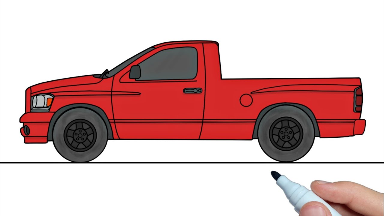 How to draw a DODGE RAM 1500 2004 Step by step