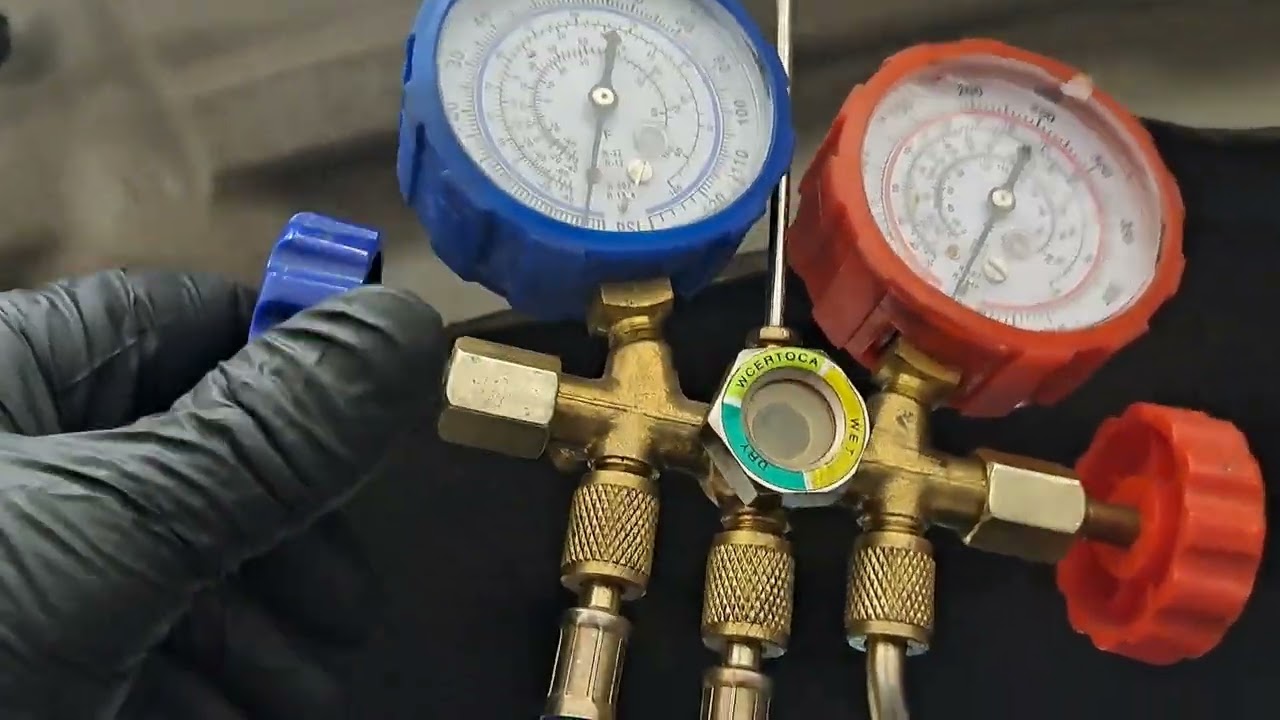 How to charge AC using $100 of harbor freight tools. (postal scale, air powered vacuum pump, gauges)