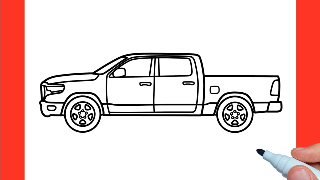 How to draw a Dodge Ram 1500 easy | Drawing a pickup truck step by step