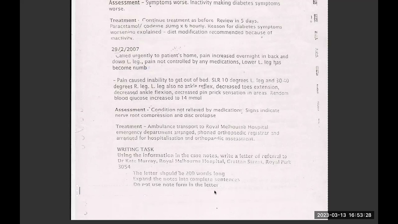 Oet sample writing | Mr Stanley William oet letter to Dr Kate Murray