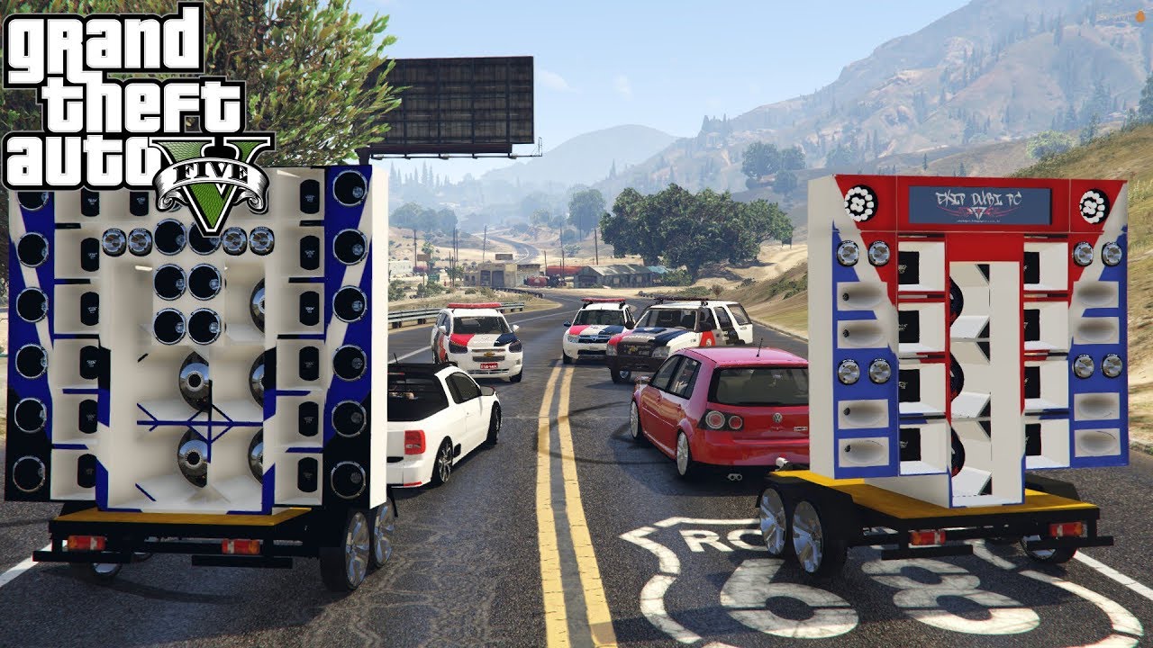 GTA 5 | SAVEIRO G7 E GOLF SPORTILINE REBOCANDO CARRETINHA LOGO DE CARA COM AS POLÍCIA