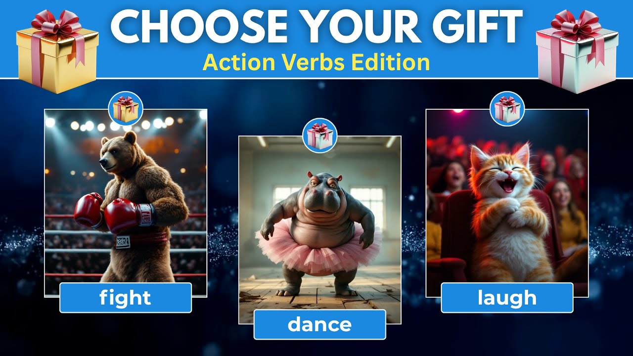 Fun Action Verbs Game - Choose Your Gift 