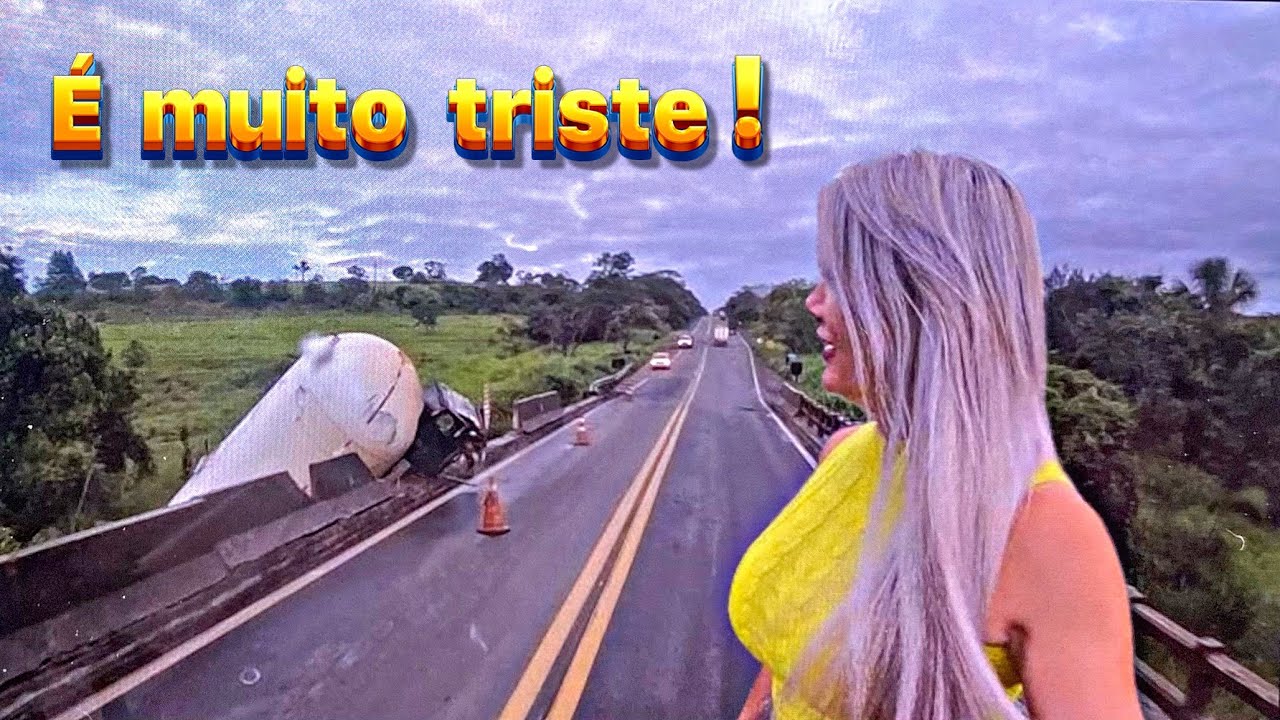 Impressionante como ficou a carreta pendurada na ponte, no acidente!