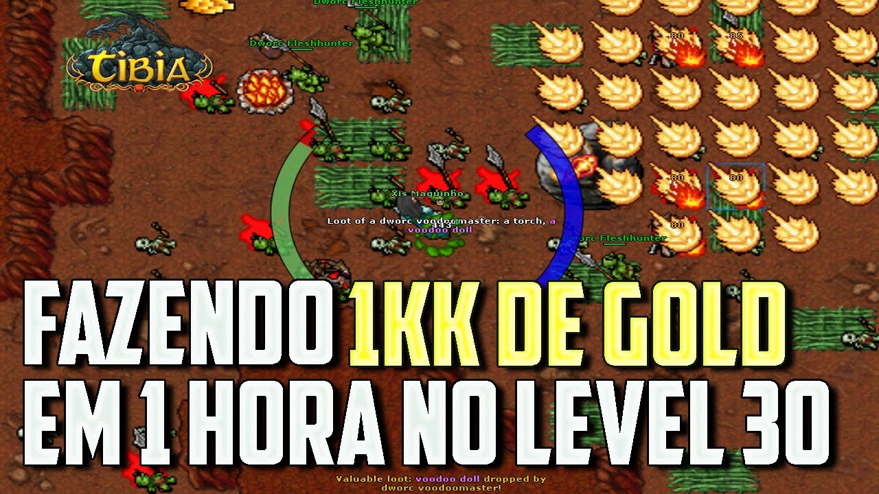 Tibia Hunts #1 - Tutorial - Fazendo 1kk de gold e 120k de XP em 1 hora no level 30 - Farme sua PA
