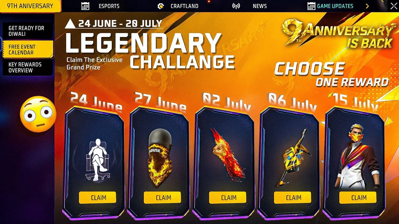 24 June🔥 Login Free Rewards🥳| 9th Anniversary Event Free Fire| Ob54 Magic cube Store Update Freefire