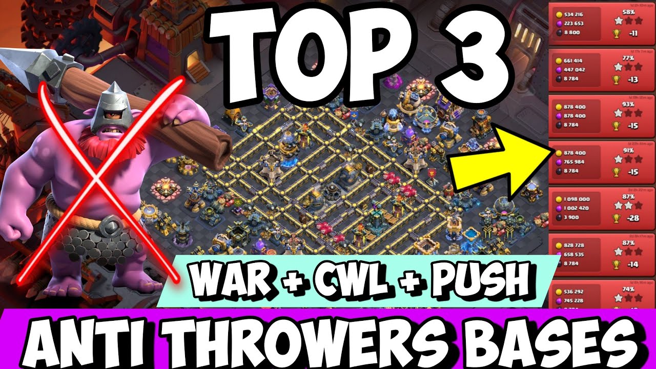 🔥 TOP 3 TH18 Anti-Throwers Bases 2026 | UNBREAKABLE Defense | Anti 3 Star Legend & War