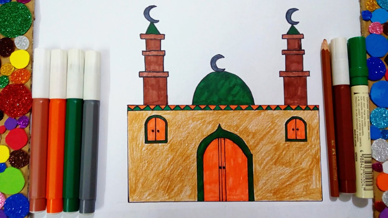 طريقة رسم مسجد للصلاة بطريقة سهلة للاطفال Draw a mosque for children