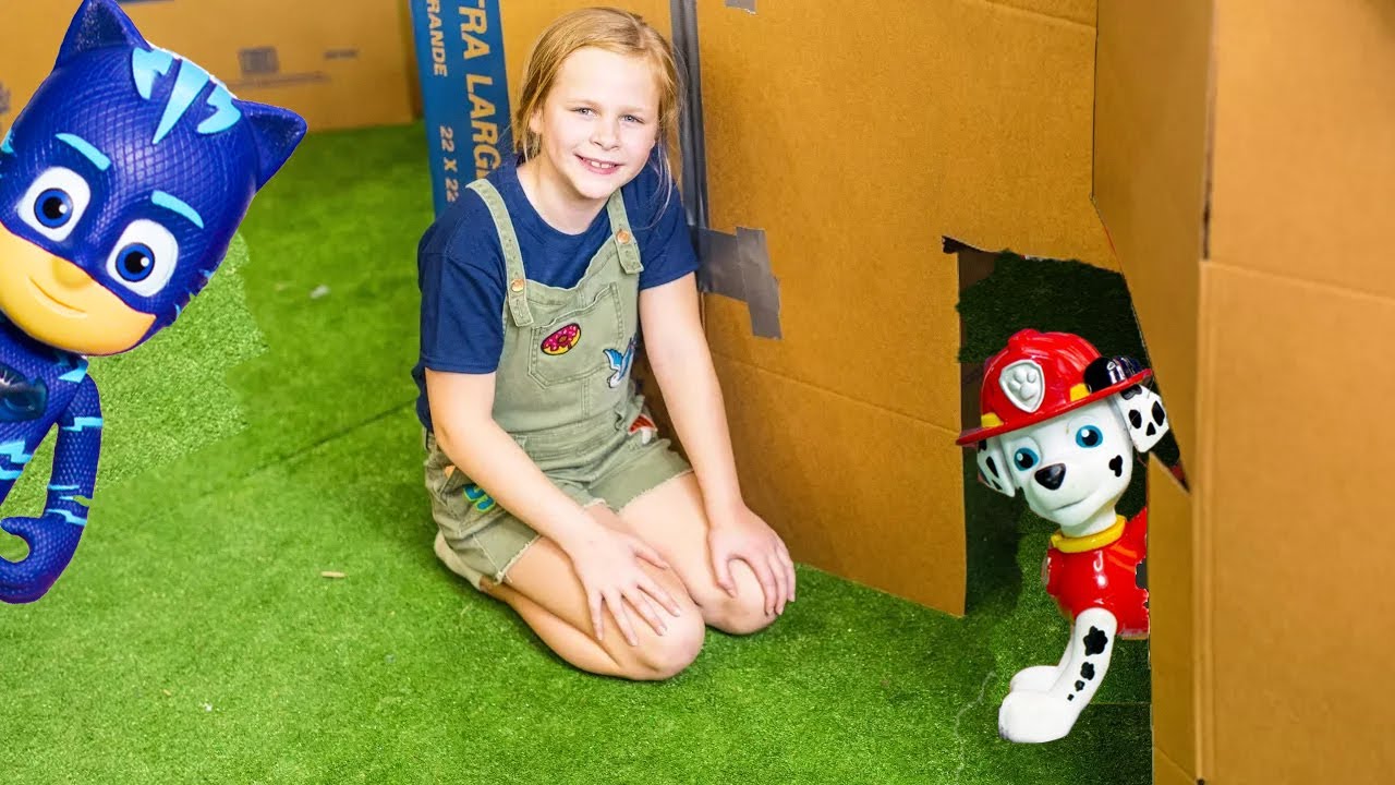 Assistant and Paw Patrol joins PJ Masks in a Box Fort Hide N Seek Challenge