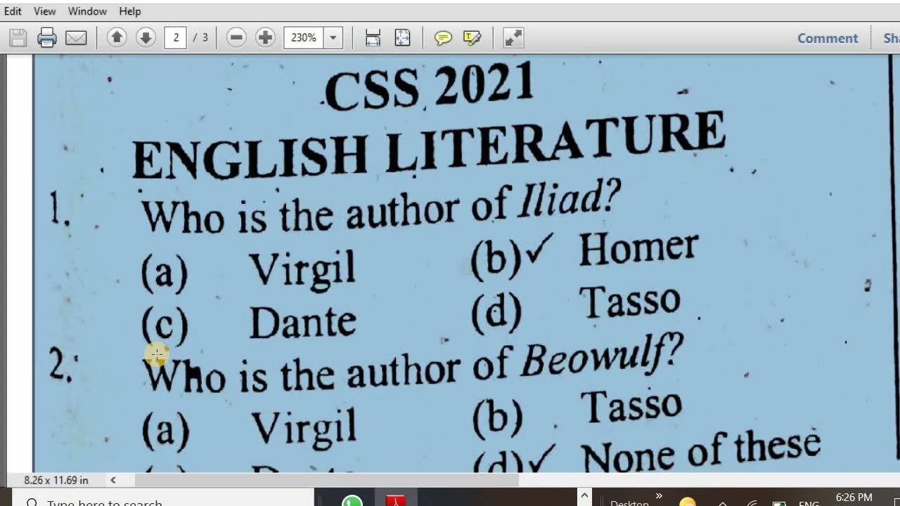 PPSC ENGLISH Lecturer preparation CCS 2021 English Literature Past Paper