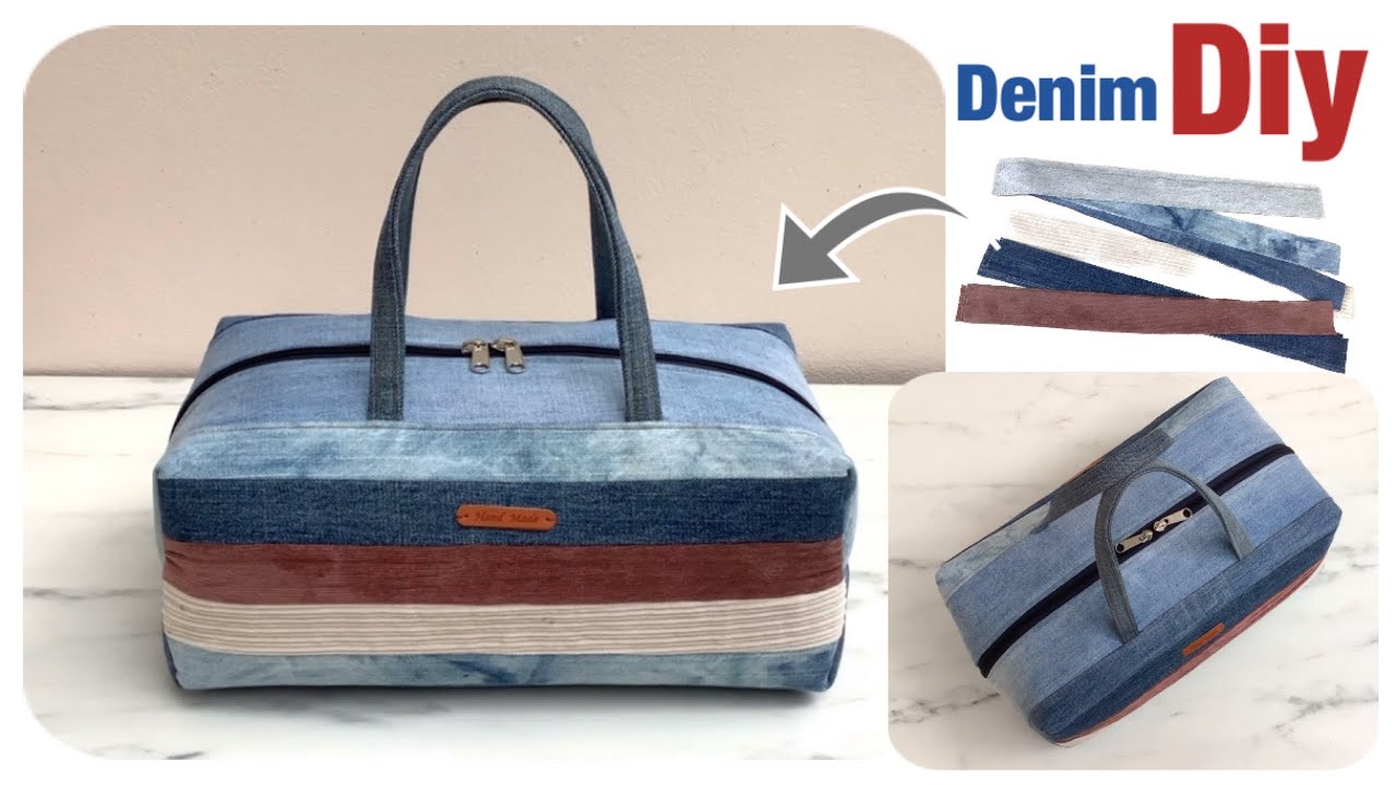 how to sew a small denim travel bag tutorial from old jeans,jeans bag diy , small tote bag patterns