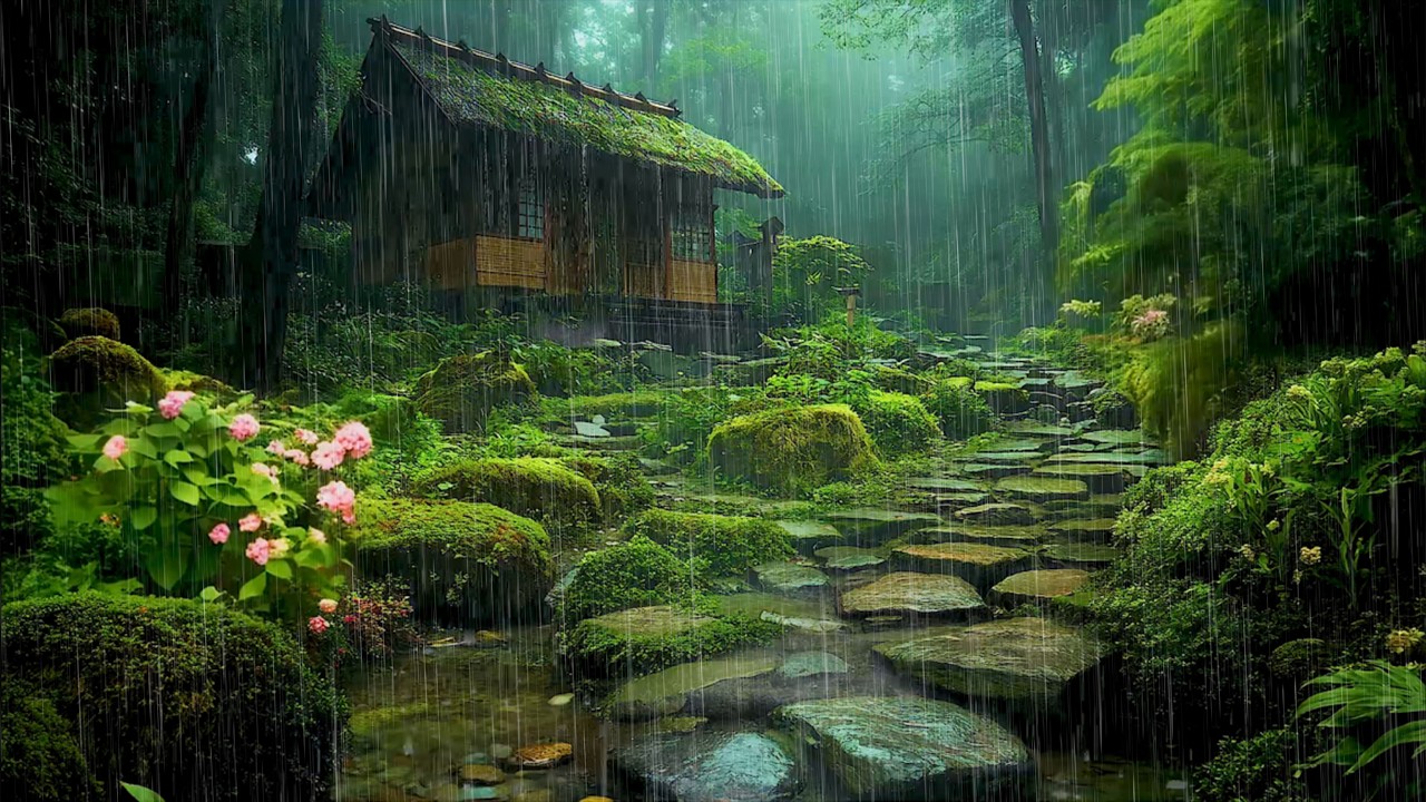 Tranquil Rain in Japanese Forest House🌸Forest Nature & Soothing River Sounds for Deep Sleep