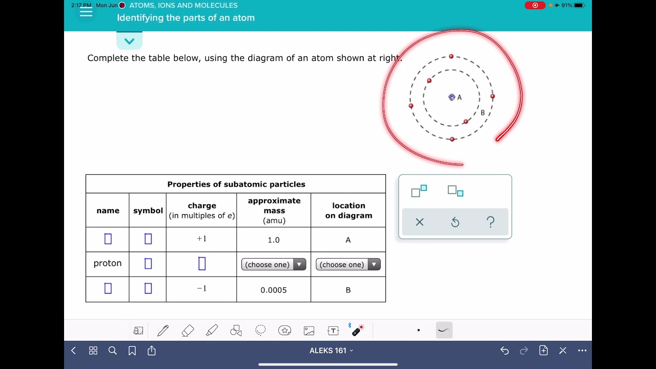 ALEKS: Identifying parts of an atom