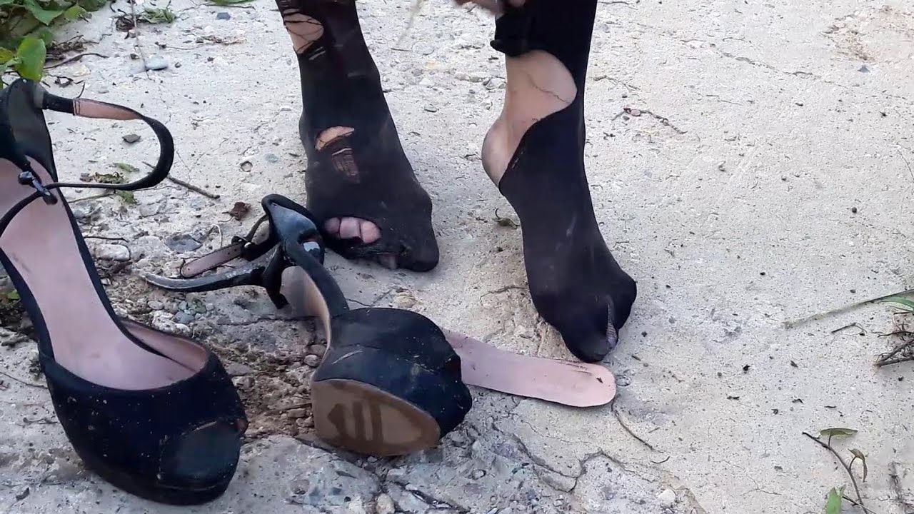 Ripped pantyhose, high heels abuse, broken shoes, high heels destruction (# 036)