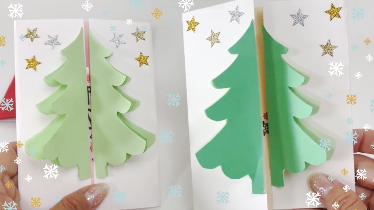 Cartão com ÁRVORE de NATAL em 3D - Passo a Passo DIY 1-2