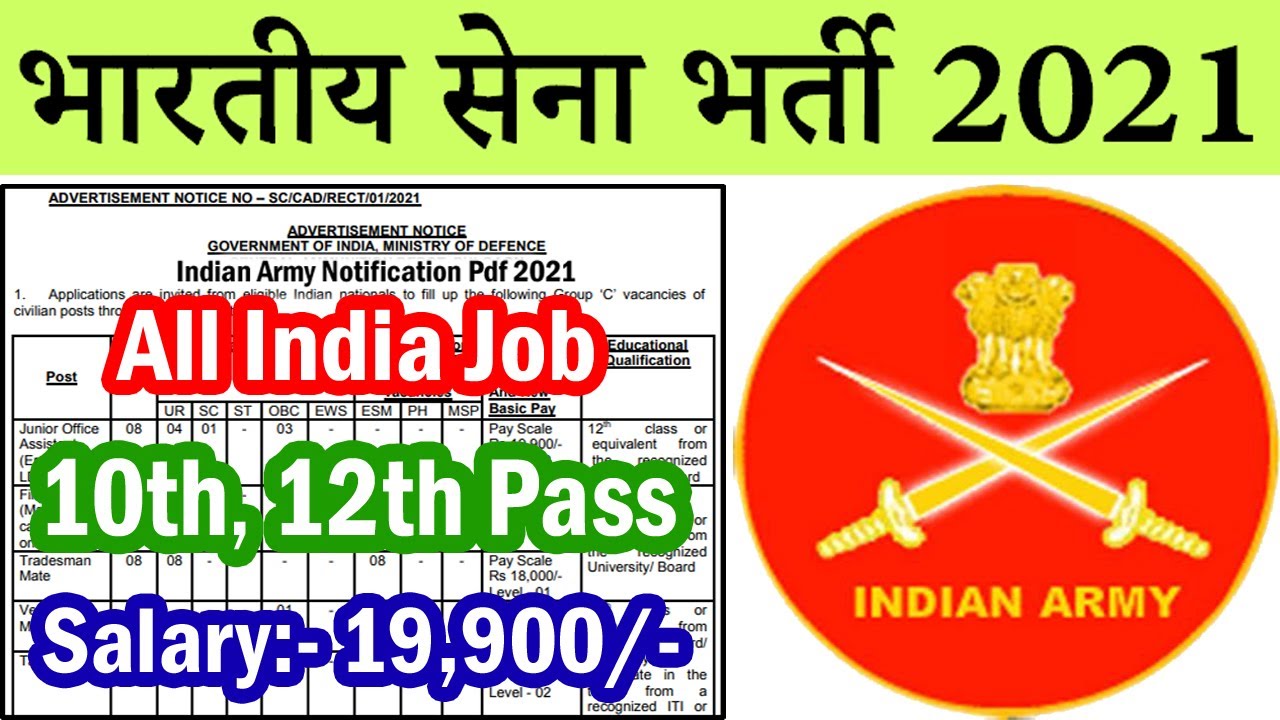 भारतीय सेना भर्ती 2021 || Indian Army Recruitment 2021 for 10th, 12th Pass