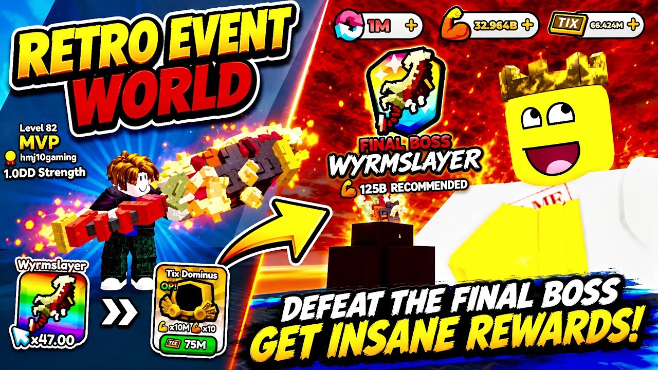 Retro Event World | Tix Dominus and Wyrmslayer Final Boss & Pull a Sword Roblox