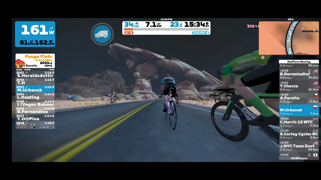 Zwift- Watopia. Free Ride. Fragment wycieczki po pustyni.
