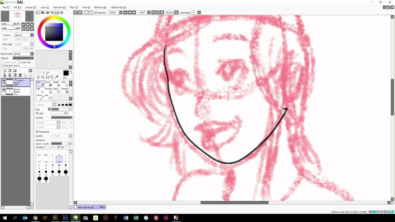 Inking vector tutorial for Paint Tool SAI with mouse or digitizer