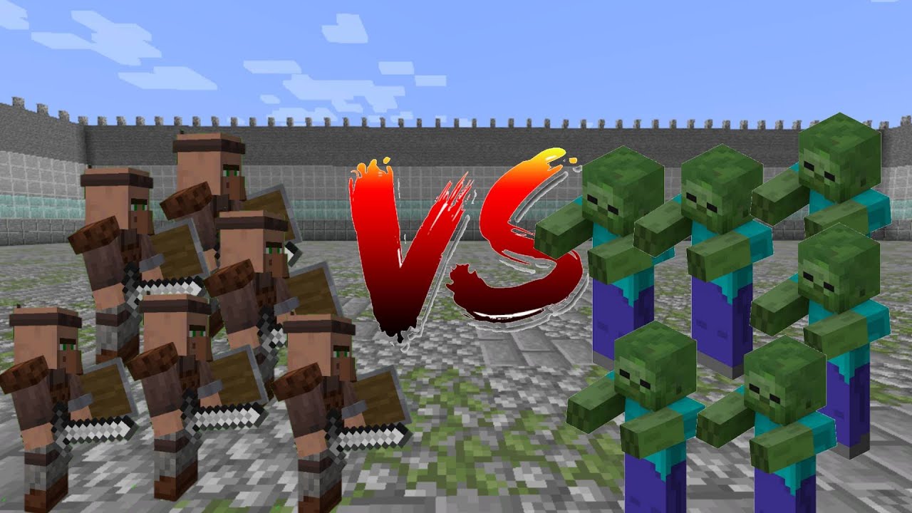 minecraft mob battle 30- guard villagers vs zombie army