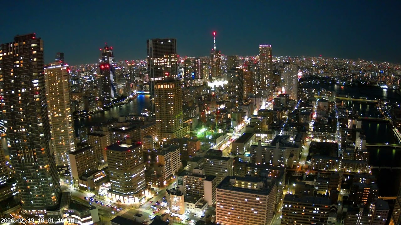 東京ライブカメラ 4K | スカイツリー＆隅田川 | 東東京の景色 | 2026-02-19