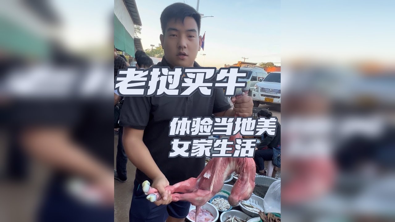老挝买一头牛看美女 今天在老挝野味市场买上一头牛去往老挝一个非常漂亮的女孩子家蹭饭是一种什么样体验关注我带你了解最真实的东南亚老挝生活